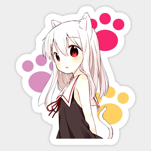 Red Eyes Sweet Cat Neko Small Gir Cat Girl Gifts Sticker TeePublic
